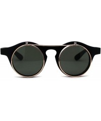 Round Retro Round Circle Lens Flip Up Hipster Keyhole Sunglasses - Matte Black Gold Green - C8196ICG8W5 $24.36