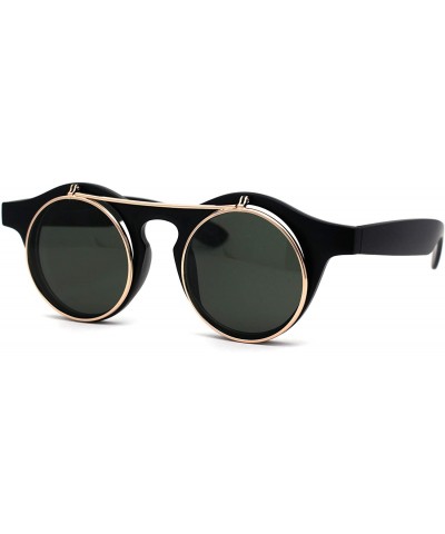 Round Retro Round Circle Lens Flip Up Hipster Keyhole Sunglasses - Matte Black Gold Green - C8196ICG8W5 $10.12