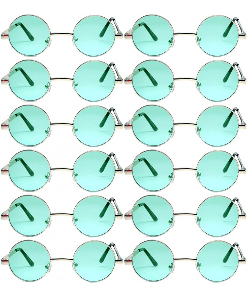 Goggle 12 Round Retro Vintage Circle Tint Sunglasses Metal Frame Colored Lens Small lens - Round_43_silv_green_12p - CK189IXG...