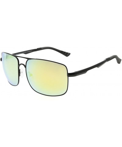 Rectangular Polycarbonate Polarized Sunglasses Men - Black/Gold Mirror - CL186L9E33Q $54.01