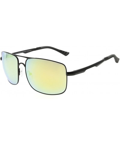 Rectangular Polycarbonate Polarized Sunglasses Men - Black/Gold Mirror - CL186L9E33Q $35.51