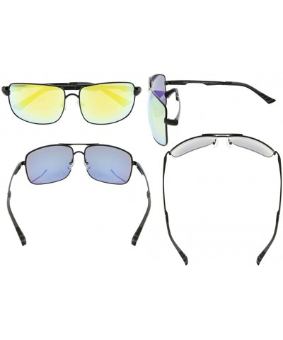 Rectangular Polycarbonate Polarized Sunglasses Men - Black/Gold Mirror - CL186L9E33Q $54.01