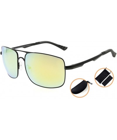 Rectangular Polycarbonate Polarized Sunglasses Men - Black/Gold Mirror - CL186L9E33Q $56.22