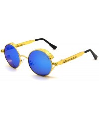 Oversized Women Men Round Sunglasses Retro Vintage Steampunk Style Mirror Reflective Circle lens - N4-gold Frame&blue Lens - ...