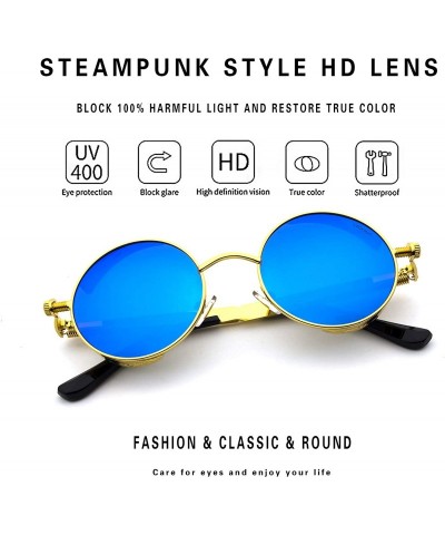 Oversized Women Men Round Sunglasses Retro Vintage Steampunk Style Mirror Reflective Circle lens - N4-gold Frame&blue Lens - ...