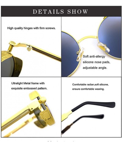Oversized Women Men Round Sunglasses Retro Vintage Steampunk Style Mirror Reflective Circle lens - N4-gold Frame&blue Lens - ...