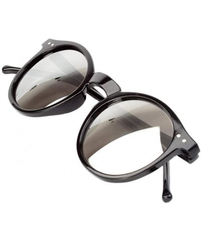 Goggle Sun Glasses Unisex Vintage Retro Women Men Glasses Mercury Mirror Lens Sunglasses-Black Silver - CC199I22STM $20.29