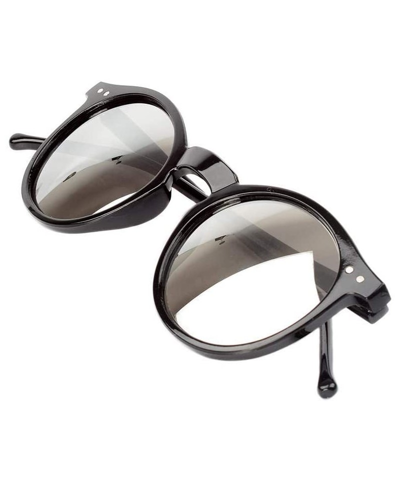 Goggle Sun Glasses Unisex Vintage Retro Women Men Glasses Mercury Mirror Lens Sunglasses-Black Silver - CC199I22STM $43.48