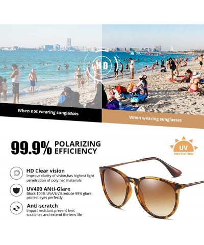 Round Vintage Cat Eye Polarized Sunglasses for Women Tortoise Brown Retro Round Mirrored Lens Sun Glasses Female - CY1900ZA0G...