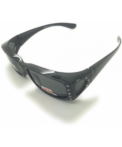 Rectangular Polarized Rhinestone Sunglasses Fit Over Rectangular Cover Sunglasses - Gray - CV18G6Q5LCD $9.09