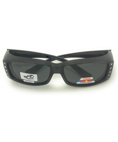 Rectangular Polarized Rhinestone Sunglasses Fit Over Rectangular Cover Sunglasses - Gray - CV18G6Q5LCD $18.18