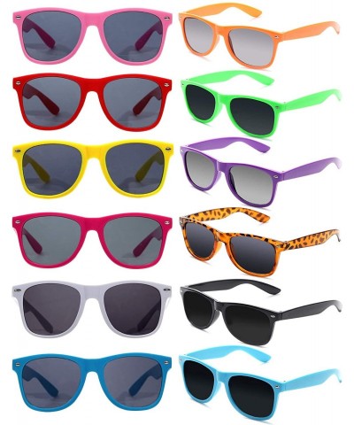 Square 12 Pack Vintage 80's Retro Unisex Neon Sunglasses Party Favors for Kids and Adults - Mixed Color - C5198DOYCWI $15.07