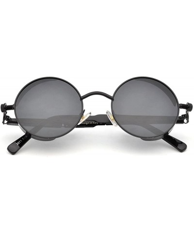 Round Polarized Steampunk Round Sunglasses for Men Women Mirrored Lens Metal Frame S2671 - Black - CA182KL0HYN $12.27