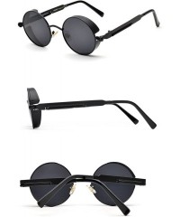 Round Polarized Steampunk Round Sunglasses for Men Women Mirrored Lens Metal Frame S2671 - Black - CA182KL0HYN $26.99