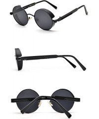 Round Polarized Steampunk Round Sunglasses for Men Women Mirrored Lens Metal Frame S2671 - Black - CA182KL0HYN $12.27