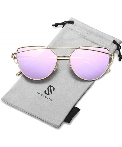 Wayfarer Cat Eye Mirrored Flat Lenses Street Fashion Metal Frame Women Sunglasses SJ1001 - C512G3Y2ACD $24.87