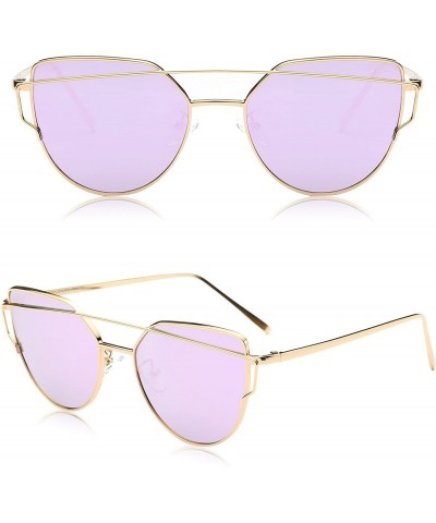 Wayfarer Cat Eye Mirrored Flat Lenses Street Fashion Metal Frame Women Sunglasses SJ1001 - C512G3Y2ACD $25.20