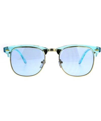 Rectangular Pop Color Half Horn Rim Hipster 20s Rectangular Sunglasses - Blue - CJ180GE5OT7 $9.66