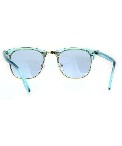 Rectangular Pop Color Half Horn Rim Hipster 20s Rectangular Sunglasses - Blue - CJ180GE5OT7 $9.66