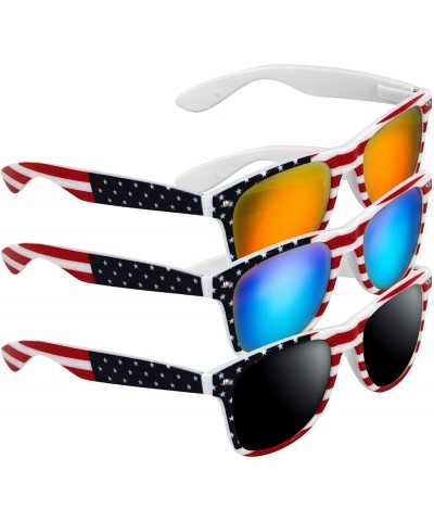 Square 3 Pairs American Patriot Flag Beach and July 4th Series Sunglasses -Red/Blue/Grey Lens - White - CG18QESKISH $16.94