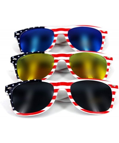 Square 3 Pairs American Patriot Flag Beach and July 4th Series Sunglasses -Red/Blue/Grey Lens - White - CG18QESKISH $27.48