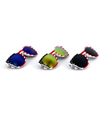 Square 3 Pairs American Patriot Flag Beach and July 4th Series Sunglasses -Red/Blue/Grey Lens - White - CG18QESKISH $16.94