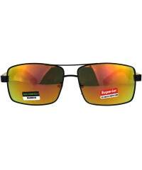 Rectangular Real Bamboo Wood Temple Sunglasses Mens Rectangular Navigator - Black (Orange Mirror) - C718D48LM3Q $13.96