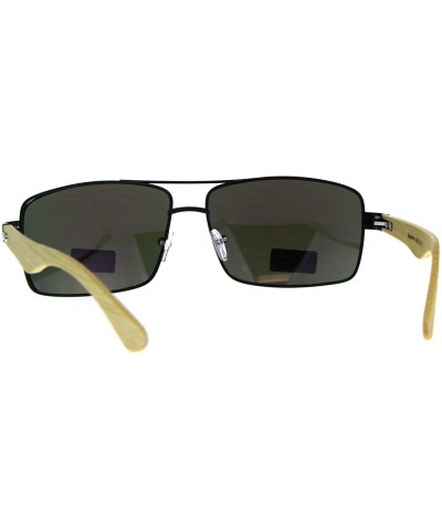 Rectangular Real Bamboo Wood Temple Sunglasses Mens Rectangular Navigator - Black (Orange Mirror) - C718D48LM3Q $13.96