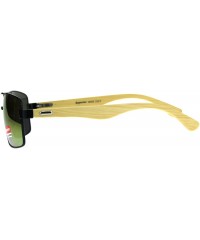 Rectangular Real Bamboo Wood Temple Sunglasses Mens Rectangular Navigator - Black (Orange Mirror) - C718D48LM3Q $24.85