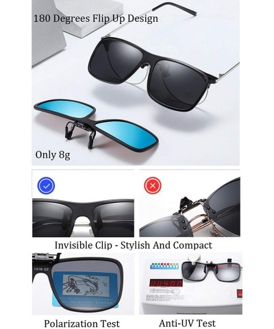 Rectangular Clip-on Sunglasses Polarized Unisex Anti-Glare Driving Glasses Flip Up Design For Prescription Glasses - C5198UO7...