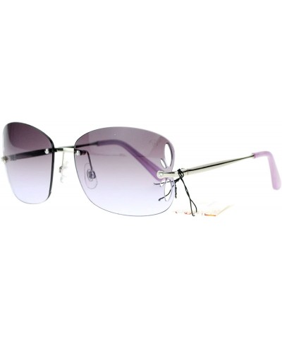 Butterfly Womens Rimless Butterfly Vent Trim Rectangular Fashion Sunglasses - Silver Purple - CG121RDOPF1 $12.26