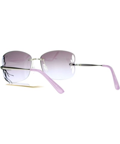 Butterfly Womens Rimless Butterfly Vent Trim Rectangular Fashion Sunglasses - Silver Purple - CG121RDOPF1 $12.26