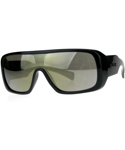 Rectangular Mens Shield Robotic Kush Gangster Plastic Mirrored Sunglasses - Gold Mirror - CZ180SUNGRZ $18.60