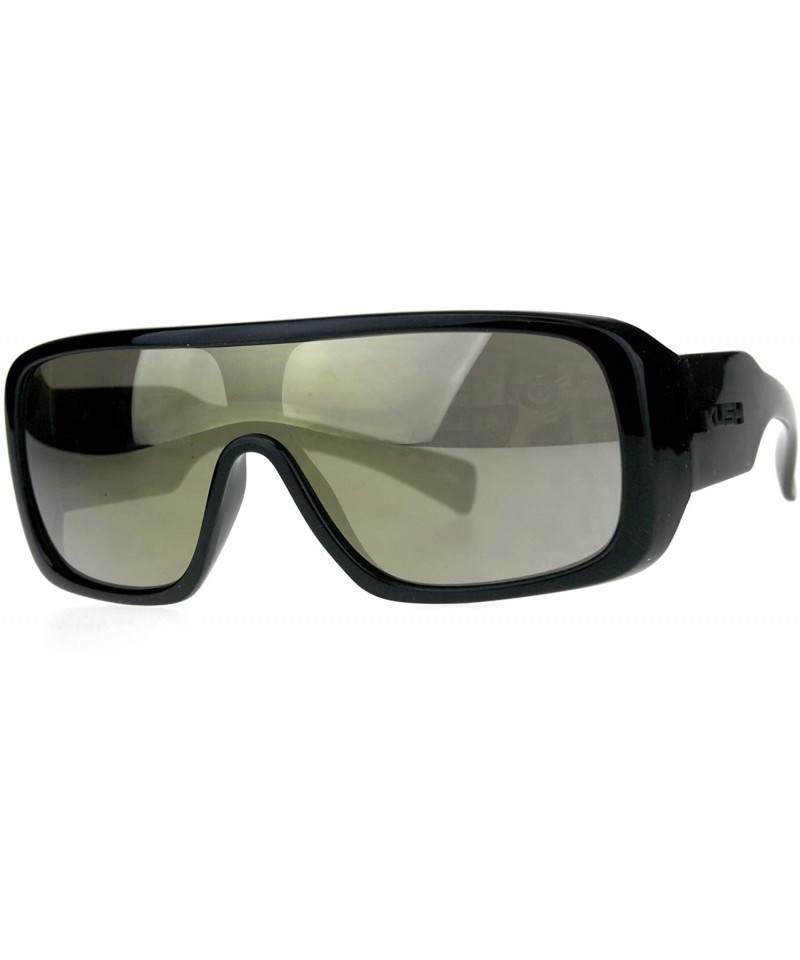 Rectangular Mens Shield Robotic Kush Gangster Plastic Mirrored Sunglasses - Gold Mirror - CZ180SUNGRZ $18.60