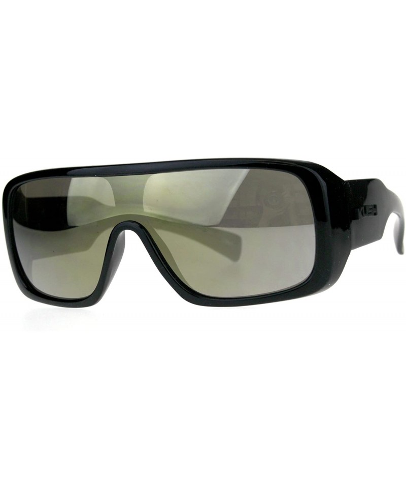 Rectangular Mens Shield Robotic Kush Gangster Plastic Mirrored Sunglasses - Gold Mirror - CZ180SUNGRZ $11.31