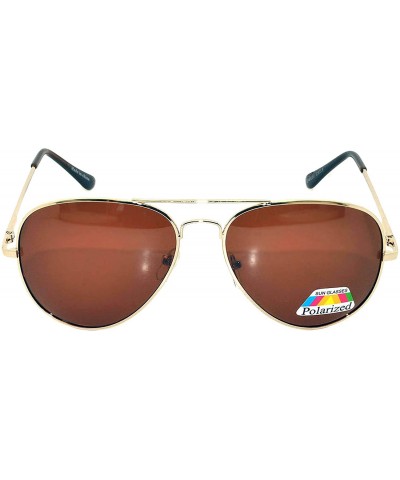 Aviator Classic Aviator Polarized Lens Sunglasses Colored Metal Frame Spring Hinge - Brown Lens Gold Frame - CU11RYFSNVJ $12.13