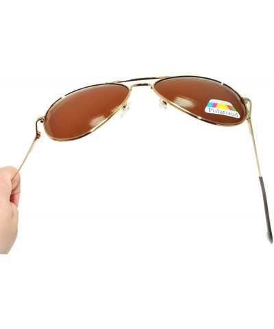 Aviator Classic Aviator Polarized Lens Sunglasses Colored Metal Frame Spring Hinge - Brown Lens Gold Frame - CU11RYFSNVJ $12.13