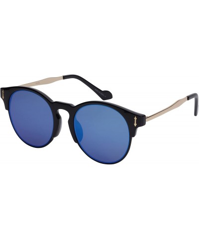 Rimless Semi Rimless Round P3 Flat Lens Sunglasses 32125TT-FLREV - Black - CV12DG5WB77 $9.80