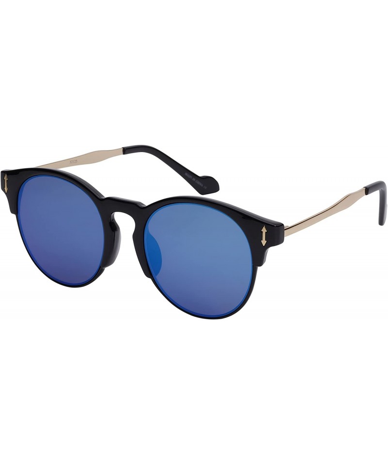 Rimless Semi Rimless Round P3 Flat Lens Sunglasses 32125TT-FLREV - Black - CV12DG5WB77 $18.12