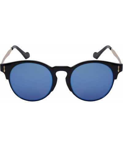 Rimless Semi Rimless Round P3 Flat Lens Sunglasses 32125TT-FLREV - Black - CV12DG5WB77 $18.12