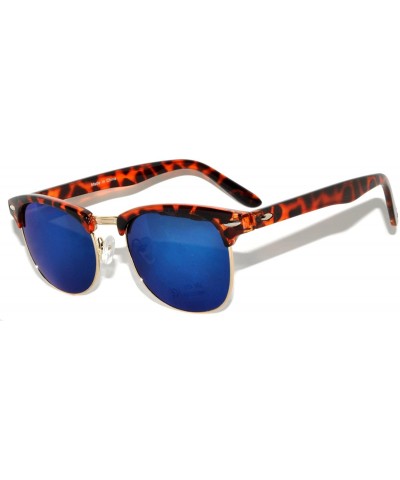 Wayfarer Retro Classic Sunglasses Metal Half Frame With Colored Lens Uv 400 - Mirror-blue-lens-leopard - CT120075FV3 $18.90