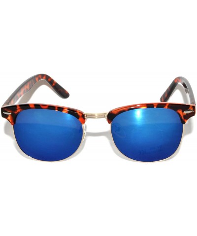 Wayfarer Retro Classic Sunglasses Metal Half Frame With Colored Lens Uv 400 - Mirror-blue-lens-leopard - CT120075FV3 $18.40