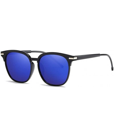 Oval Unisex Sunglasses Retro Black Drive Holiday Oval Non-Polarized UV400 - Blue - C918R6XYXLH $9.41