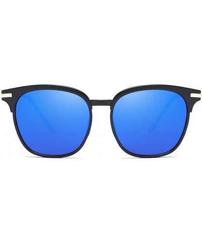 Oval Unisex Sunglasses Retro Black Drive Holiday Oval Non-Polarized UV400 - Blue - C918R6XYXLH $17.17