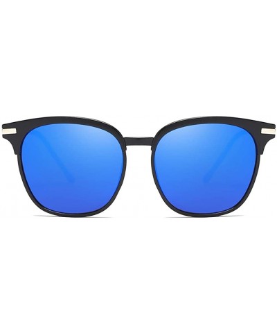 Oval Unisex Sunglasses Retro Black Drive Holiday Oval Non-Polarized UV400 - Blue - C918R6XYXLH $9.41