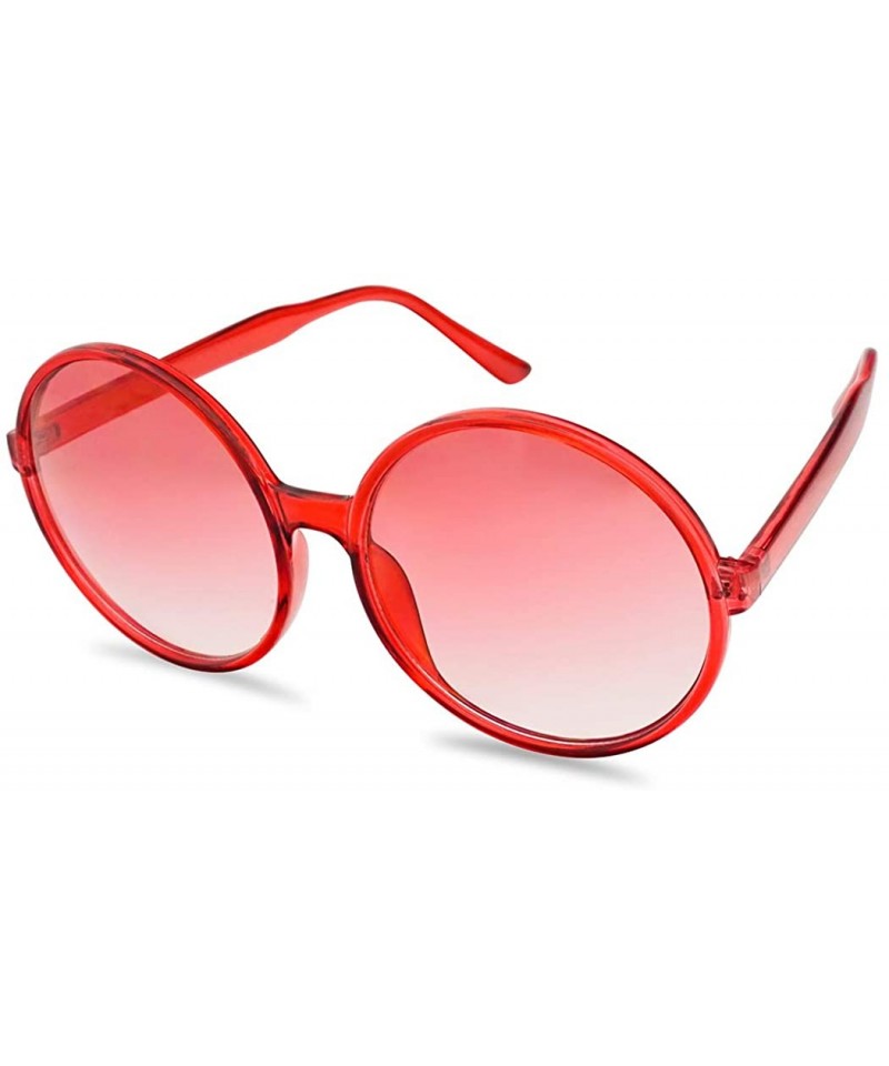 Oversized Round Two Tone Color Tinted Large Circular Festival Sunglasses Plastic Frame - Red Frame - Red Gradient - CZ18IQILI...