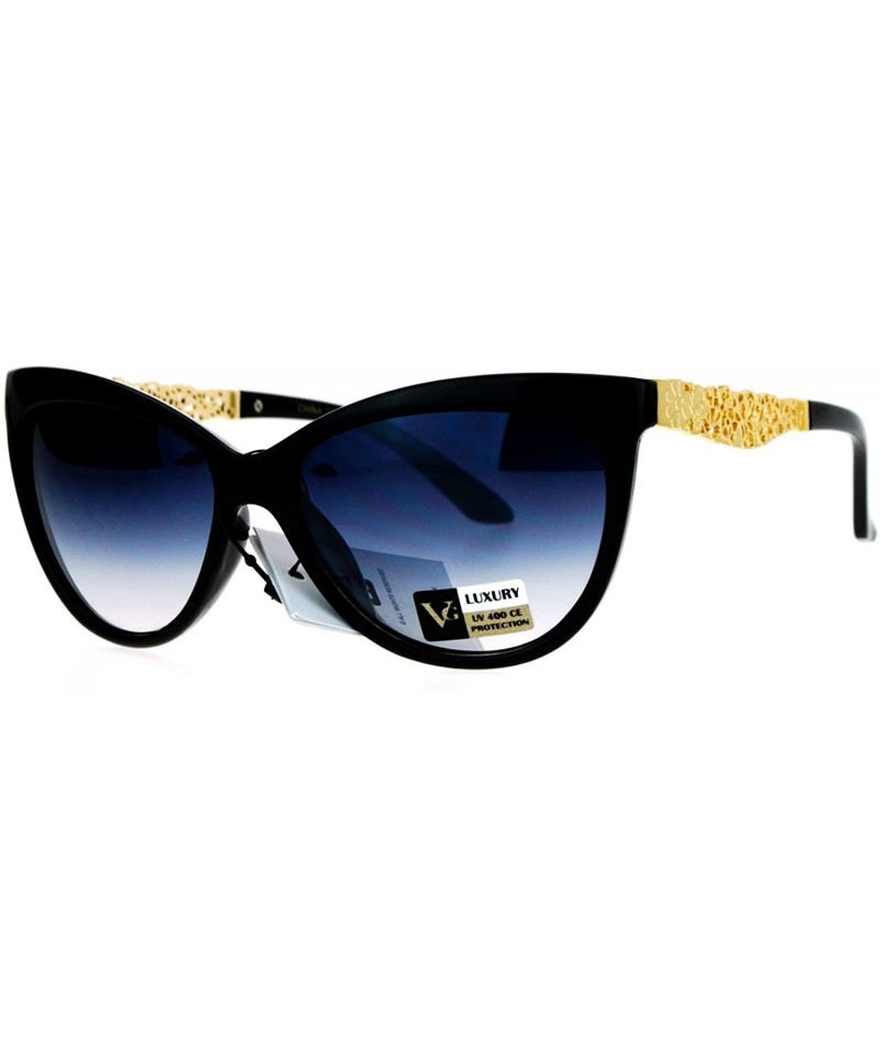 Cat Eye Metal Diecut Floral Jewel Arm Cat Eye Sunglasses - Black Smoke - CE12IVI567L $23.77