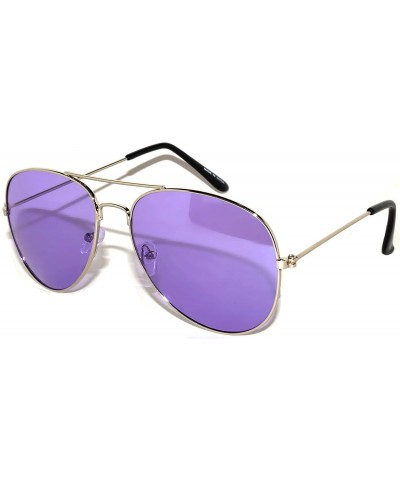 Aviator Classic Aviator Style Colored Lens Sunglasses Colored Metal Frame UV 400 - Purple - CM11Q5MEVP9 $11.72