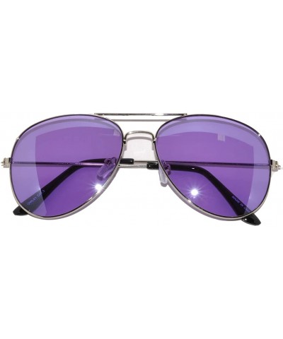 Aviator Classic Aviator Style Colored Lens Sunglasses Colored Metal Frame UV 400 - Purple - CM11Q5MEVP9 $18.70
