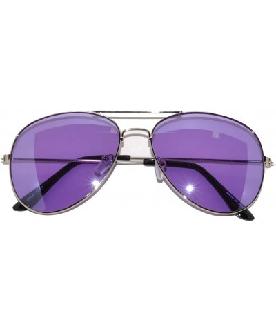 Aviator Classic Aviator Style Colored Lens Sunglasses Colored Metal Frame UV 400 - Purple - CM11Q5MEVP9 $11.72